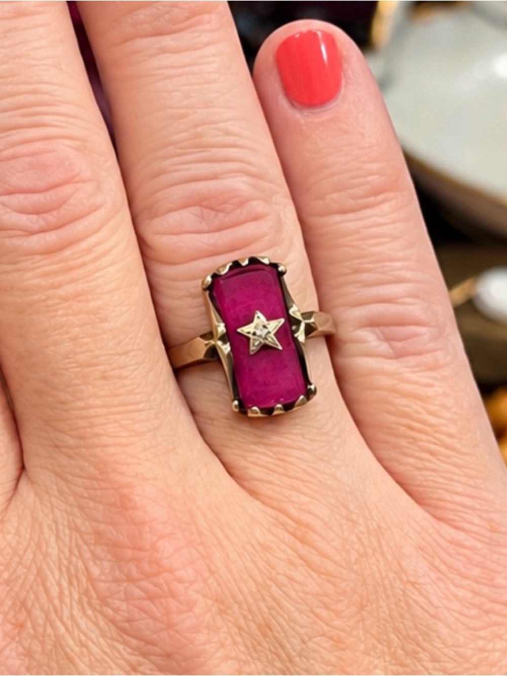 Antique Solid Gold Ruby Ring - Rare Fraternal Member Ring - Eastern Star Sz 6.75